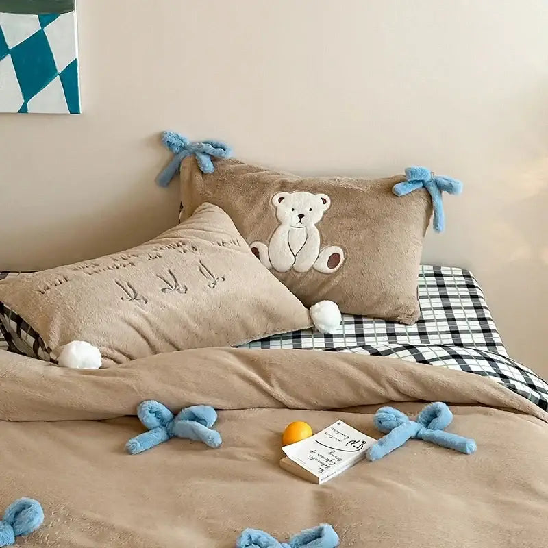 Velvet Beige Blue Duvet Set