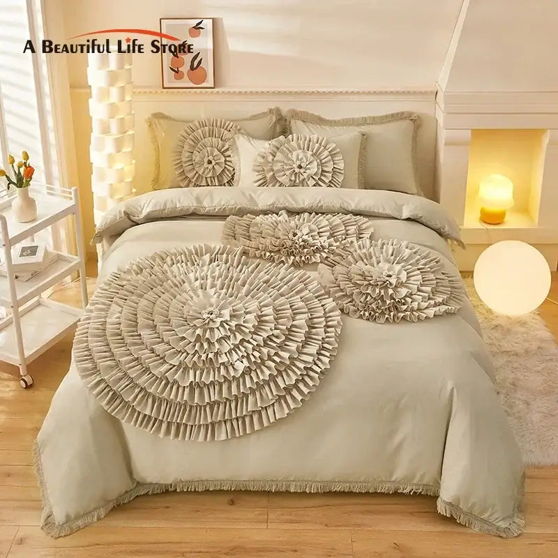 Beige Cotton Embroidered Bedding