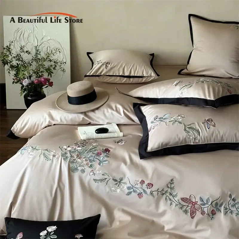 Beige Butterfly Cotton Bedding