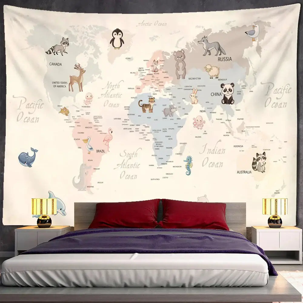 Beige Cartoon Animal Tapestry