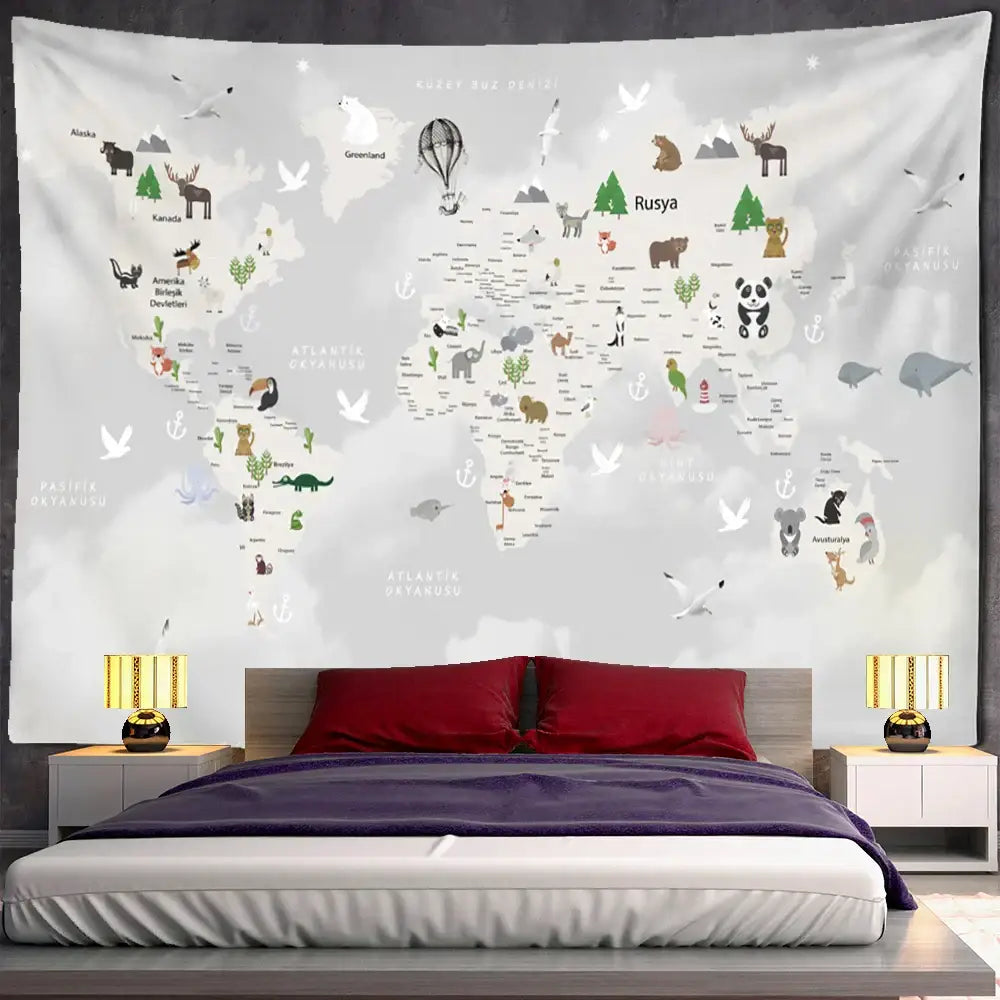 Beige Cartoon Animal Tapestry