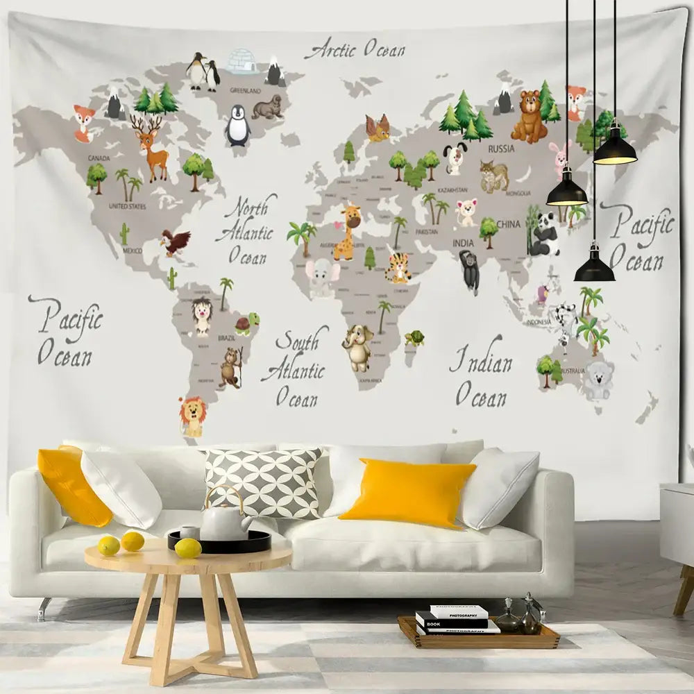 Beige Cartoon Animal Tapestry