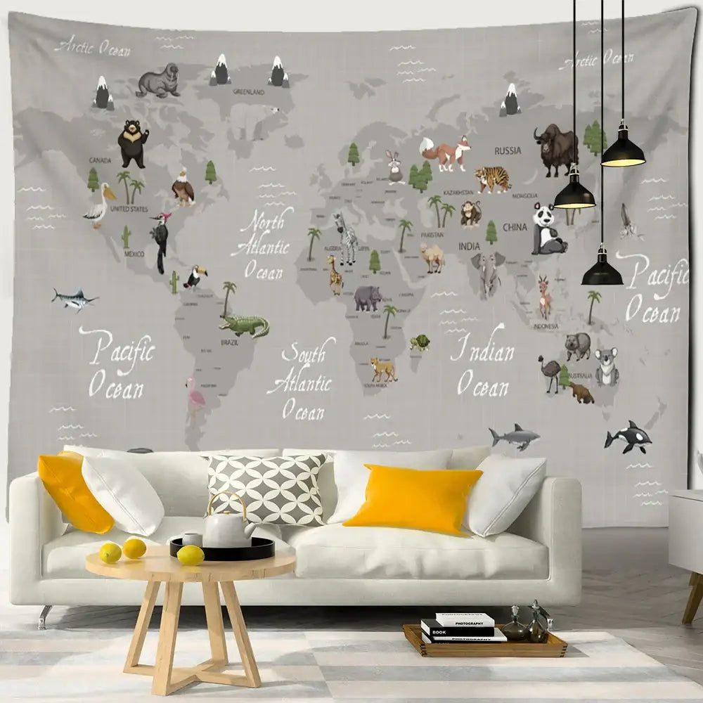 Beige Cartoon Animal Tapestry