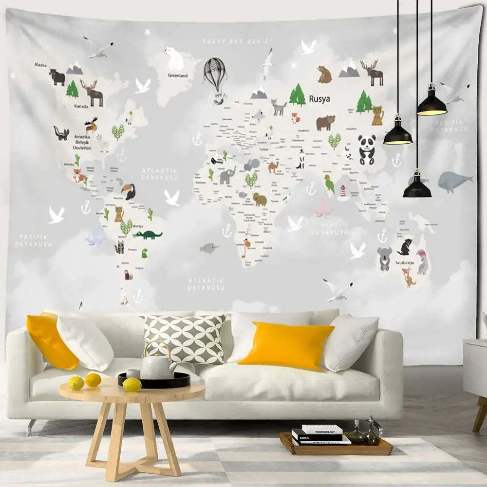 Beige Cartoon Animal Tapestry