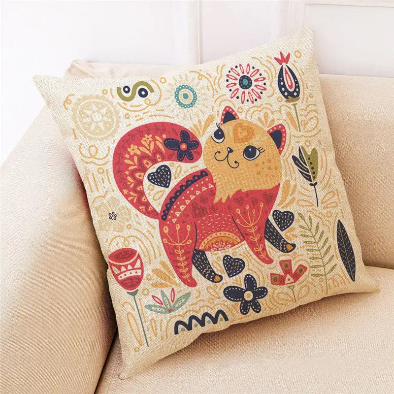 Beige Cat Linen Pillowcase