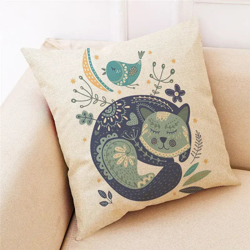 Beige Cat Linen Pillowcase