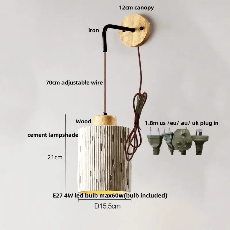 Cement Wood Wall Sconce Minimalist Design