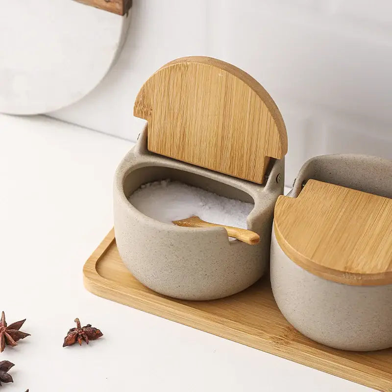 Beige Bamboo Jar Set