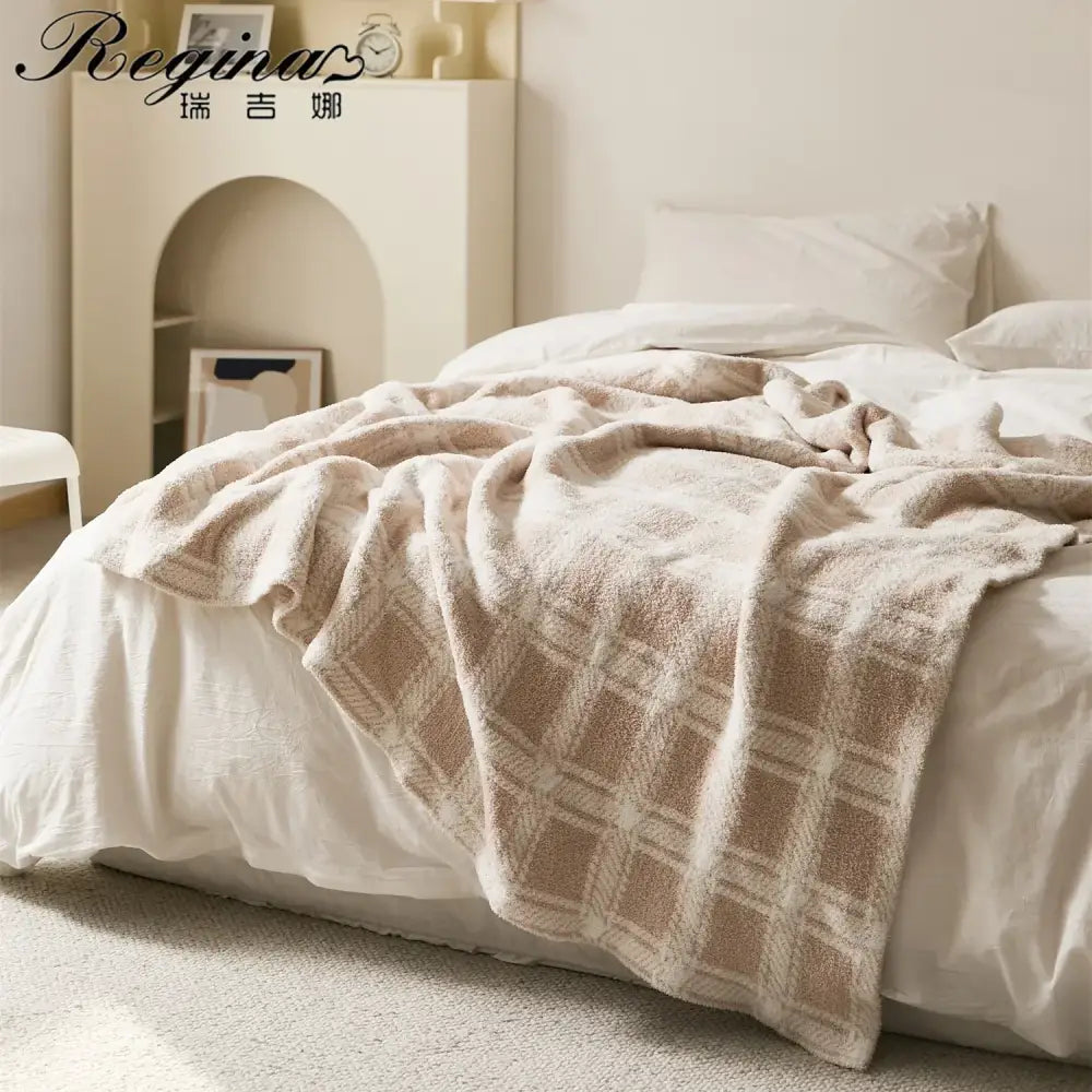 Beige Stripe Microfiber Blanket