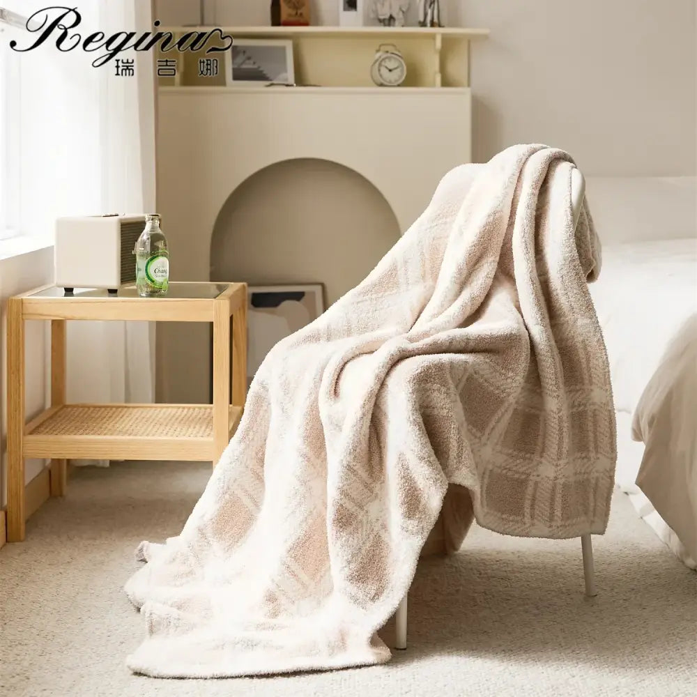Beige Stripe Microfiber Blanket