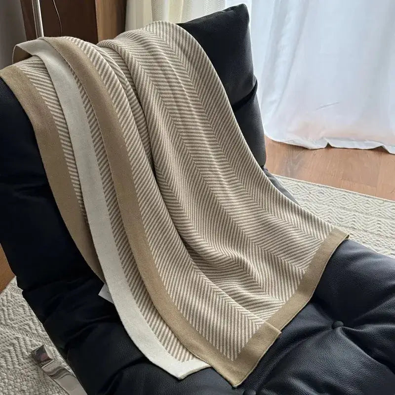 Beige Herringbone Striped Blanket