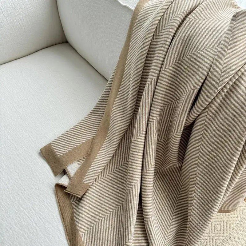 Beige Herringbone Striped Blanket