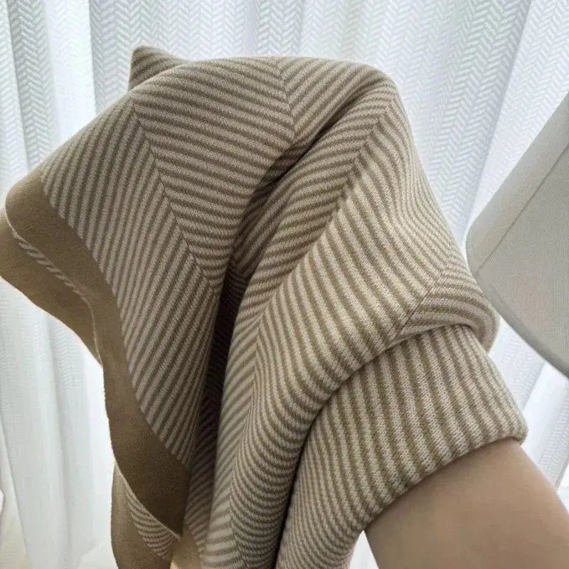 Beige Herringbone Striped Blanket