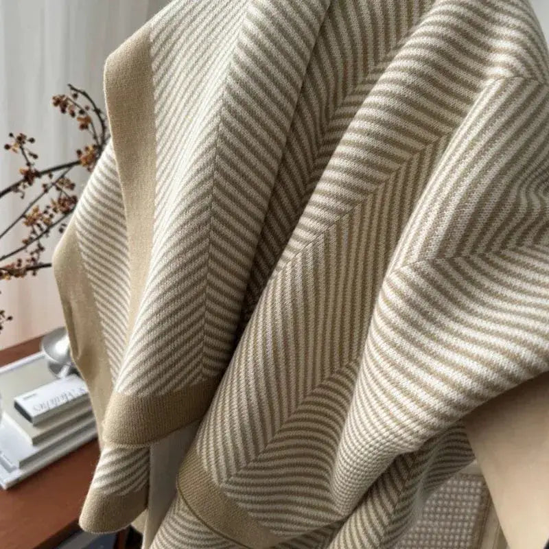 Beige Herringbone Striped Blanket