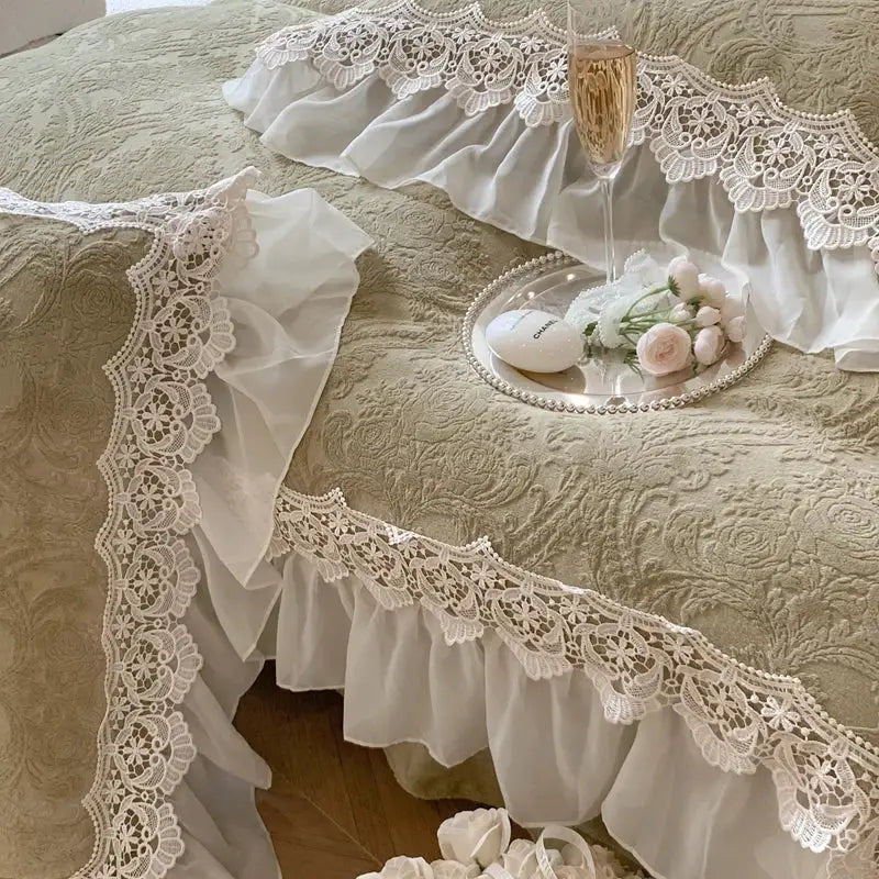 Beige Velvet Lace Bedding