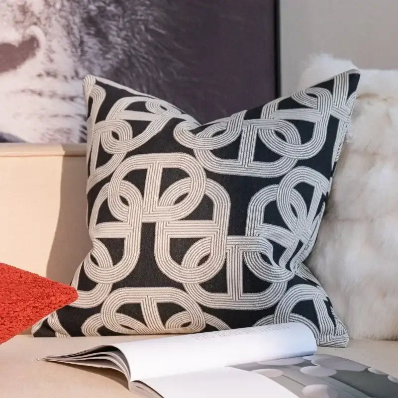 Beige Geometric Jacquard Cushion