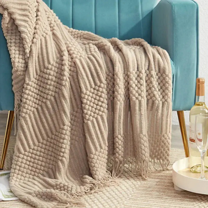 Beige Geometric Knit Blanket