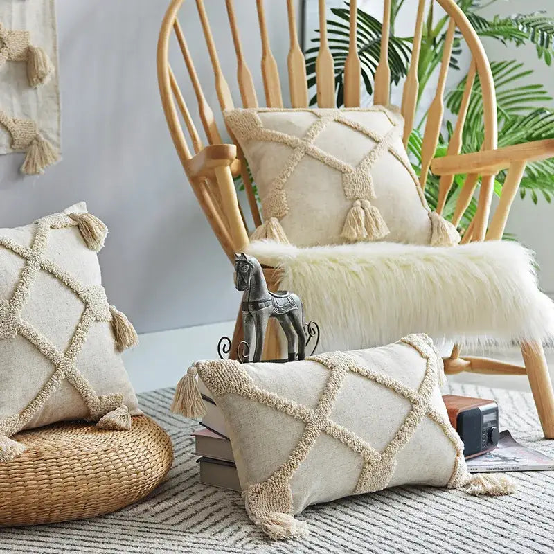 Geometric Tassel Pillowcase Set