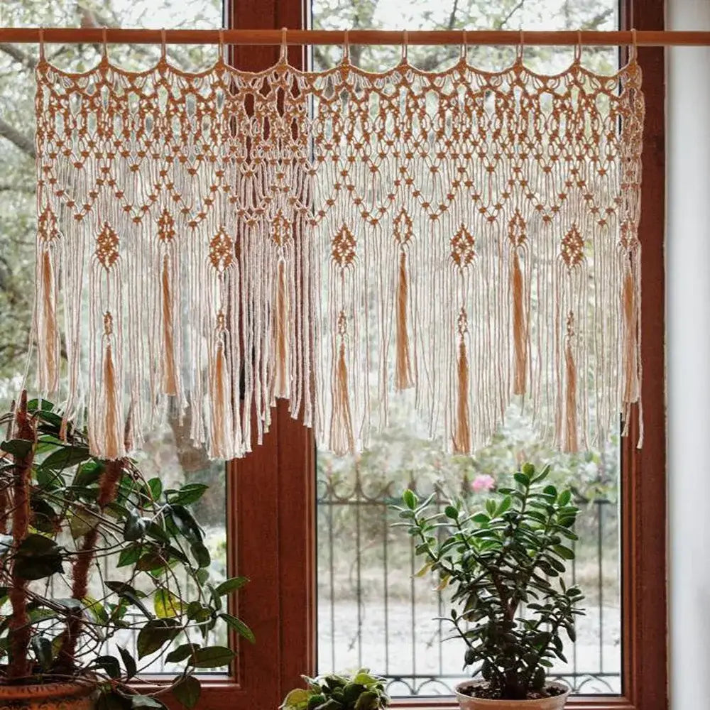 Beige Macrame Tassel Curtain