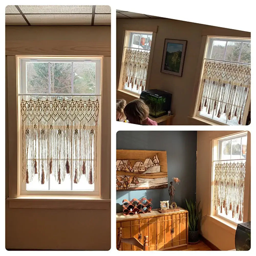 Beige Macrame Tassel Curtain