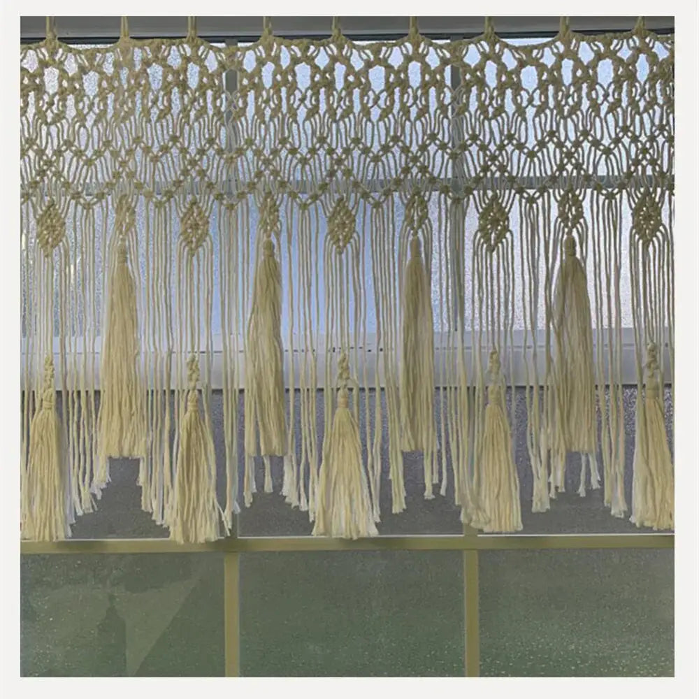 Beige Macrame Tassel Curtain