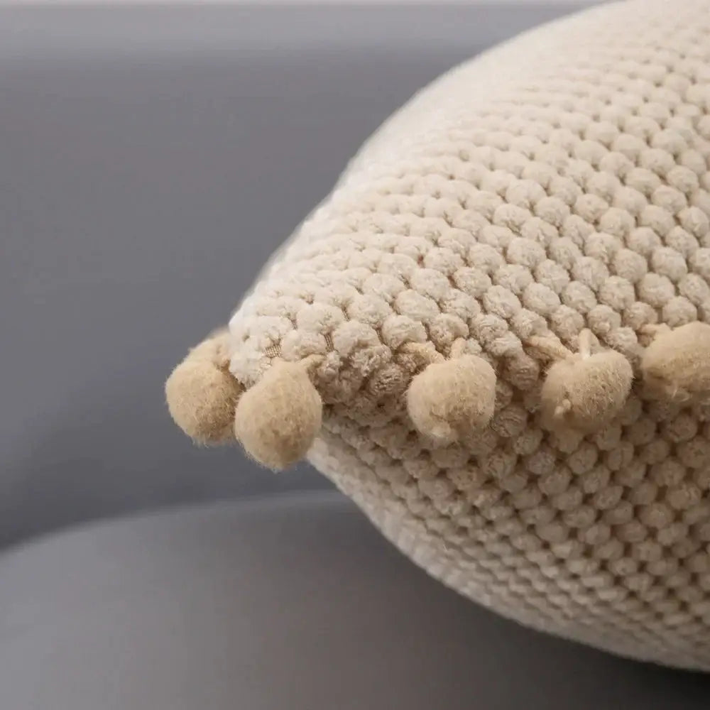 Beige Pompom Pillow Cover