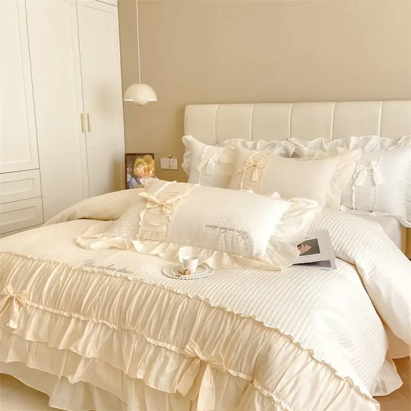 Beige Ruffled Cotton Duvet