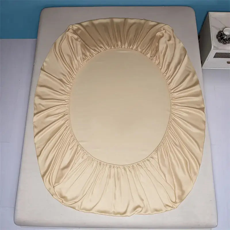 Beige Satin Cotton Fitted Sheet