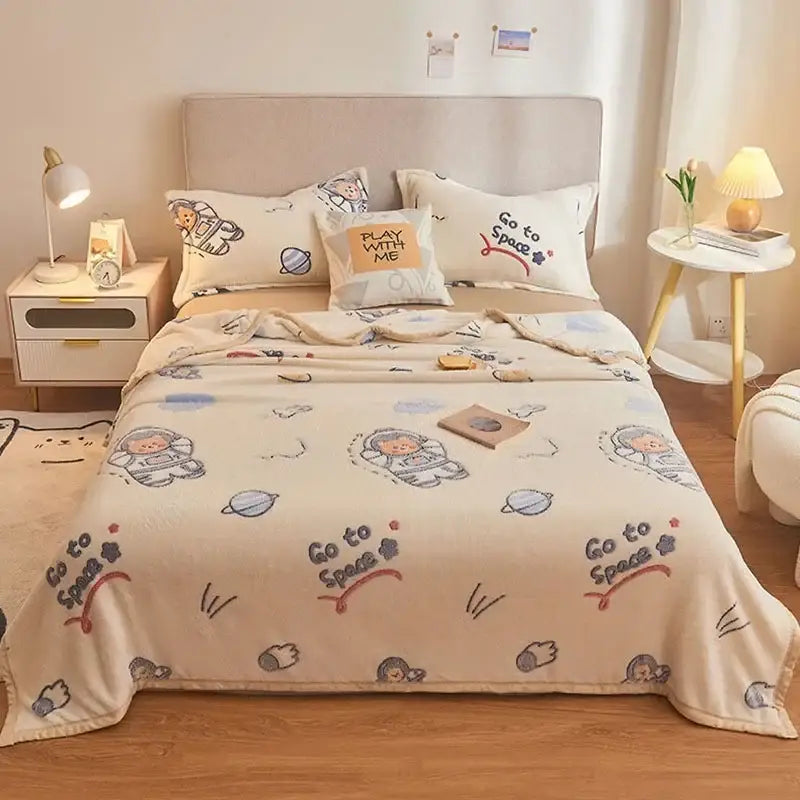 Beige Astronaut Flannel Blanket