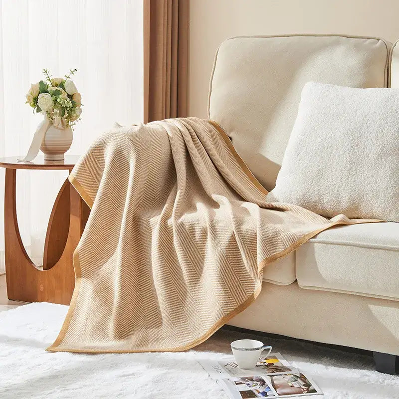 Khaki Herringbone Knit Blanket