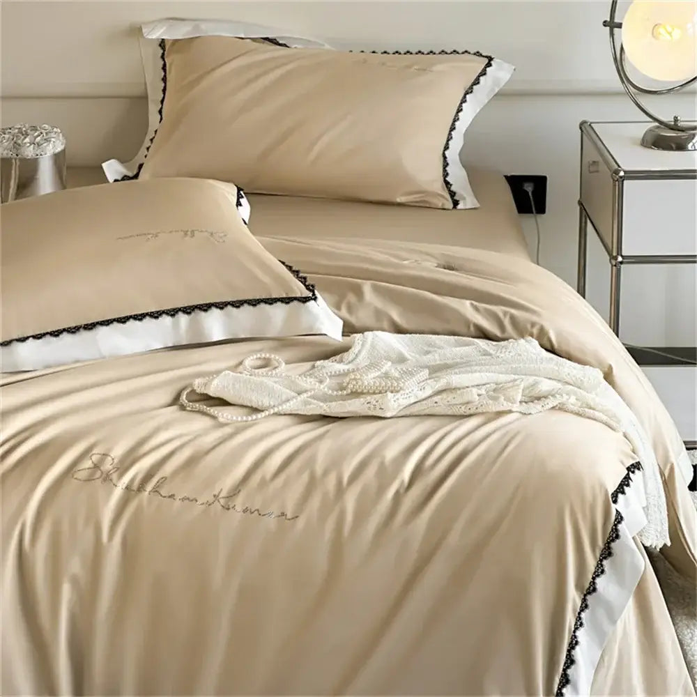Beige Diamond Lace Bedding