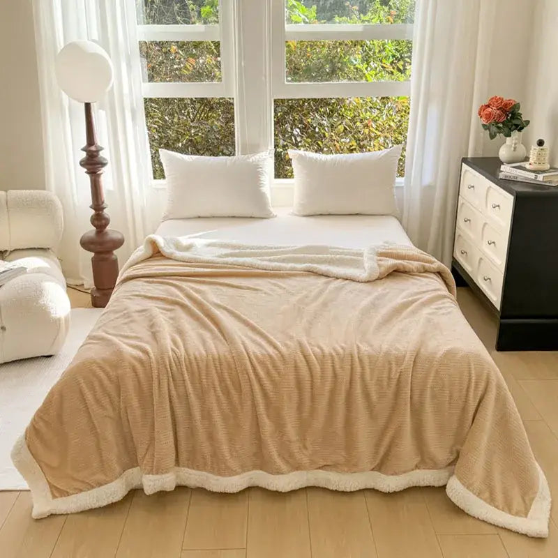 Beige Ribbed Fleece Blanket