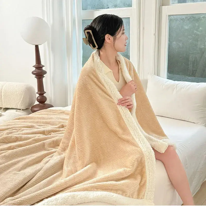 Beige Ribbed Fleece Blanket