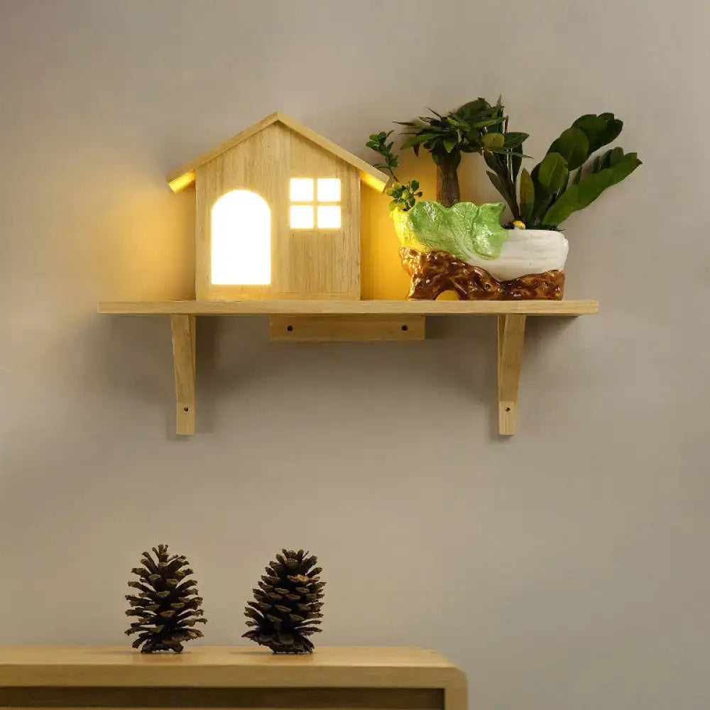 Beige Wooden Wall Sconce