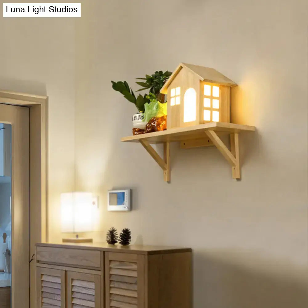 Beige Wooden Wall Sconce