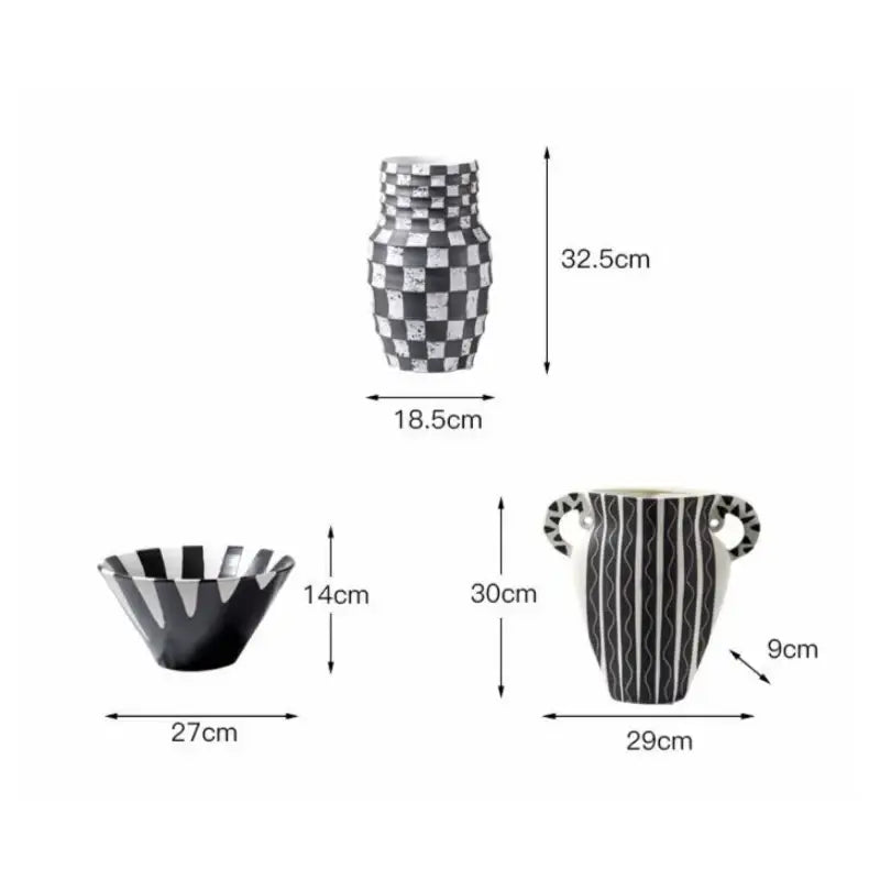 Black White Ceramic Geometric Vase for Flowers