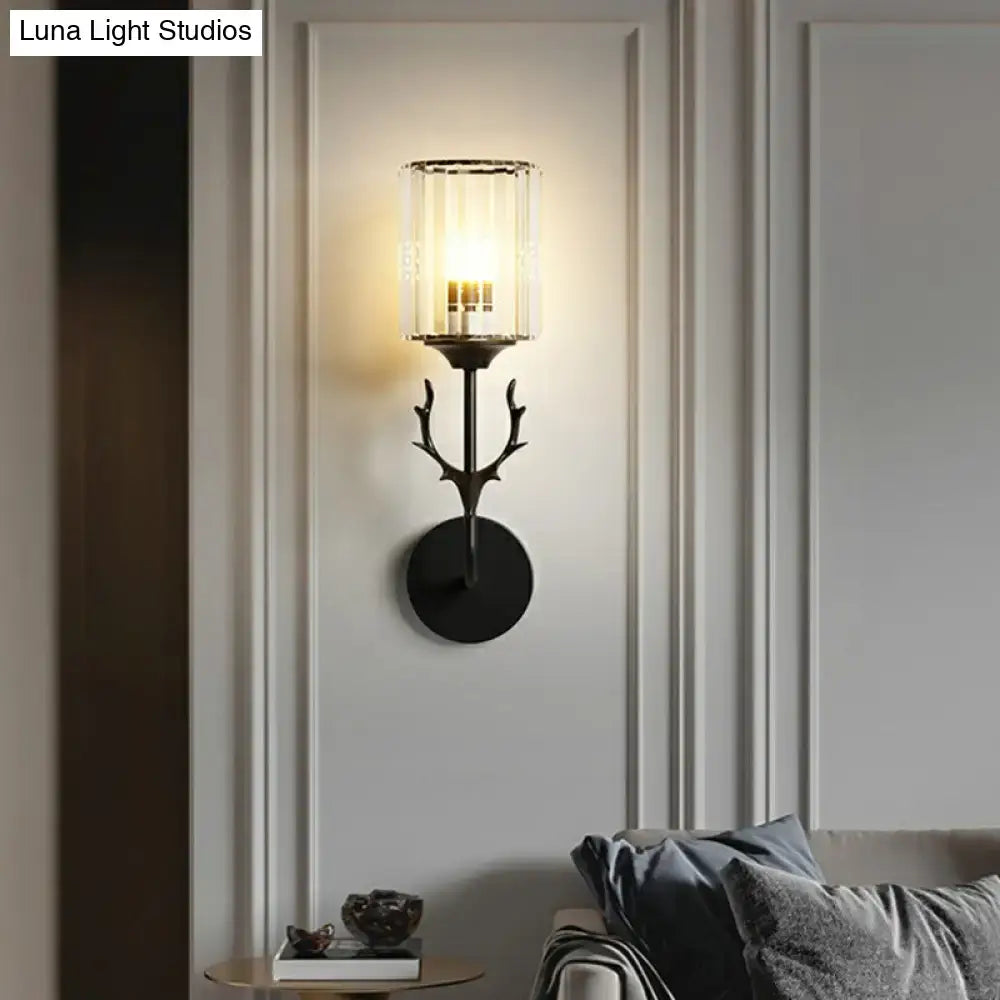 Black Antler Crystal Sconce