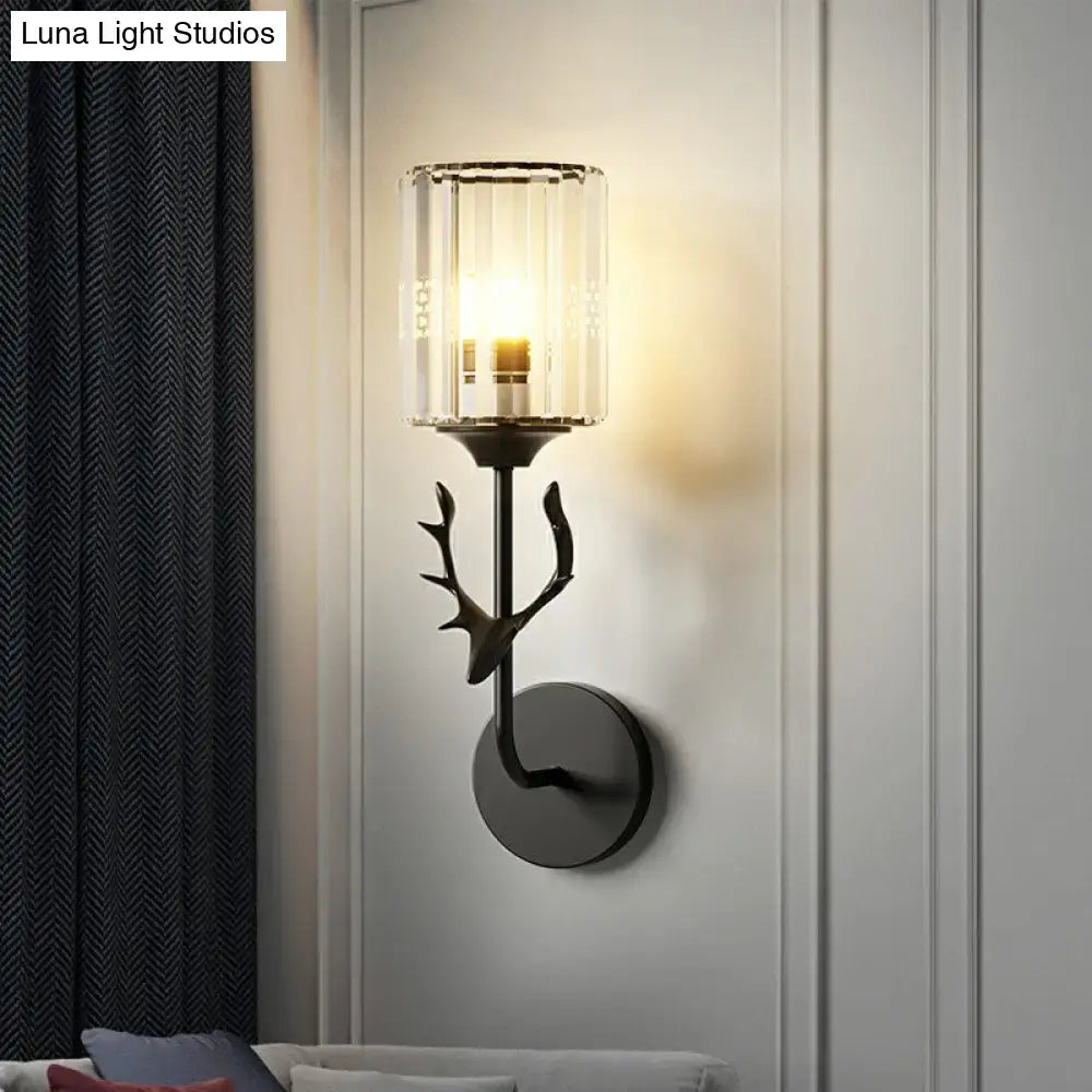 Black Antler Crystal Sconce