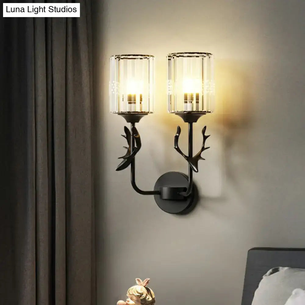 Black Antler Crystal Sconce