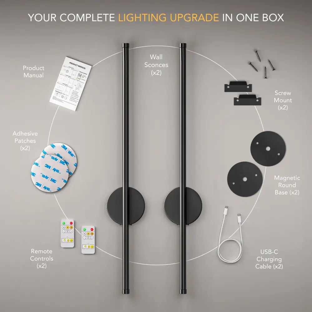 Black Modern Wireless Battery Wall Sconce
