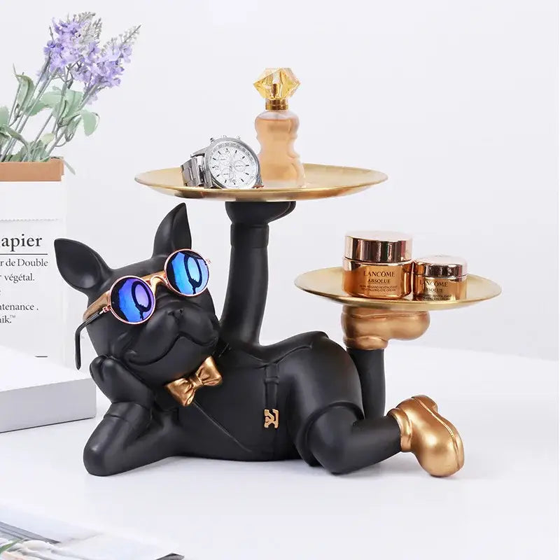 Black Bulldog Storage Statue