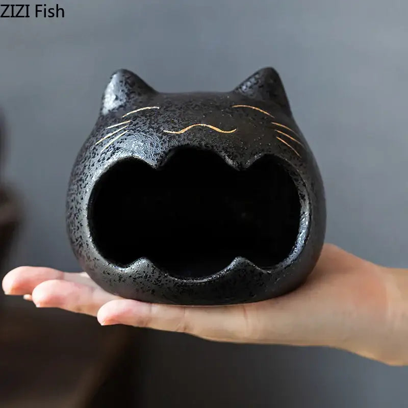 Black Ceramic Cat Ashtray