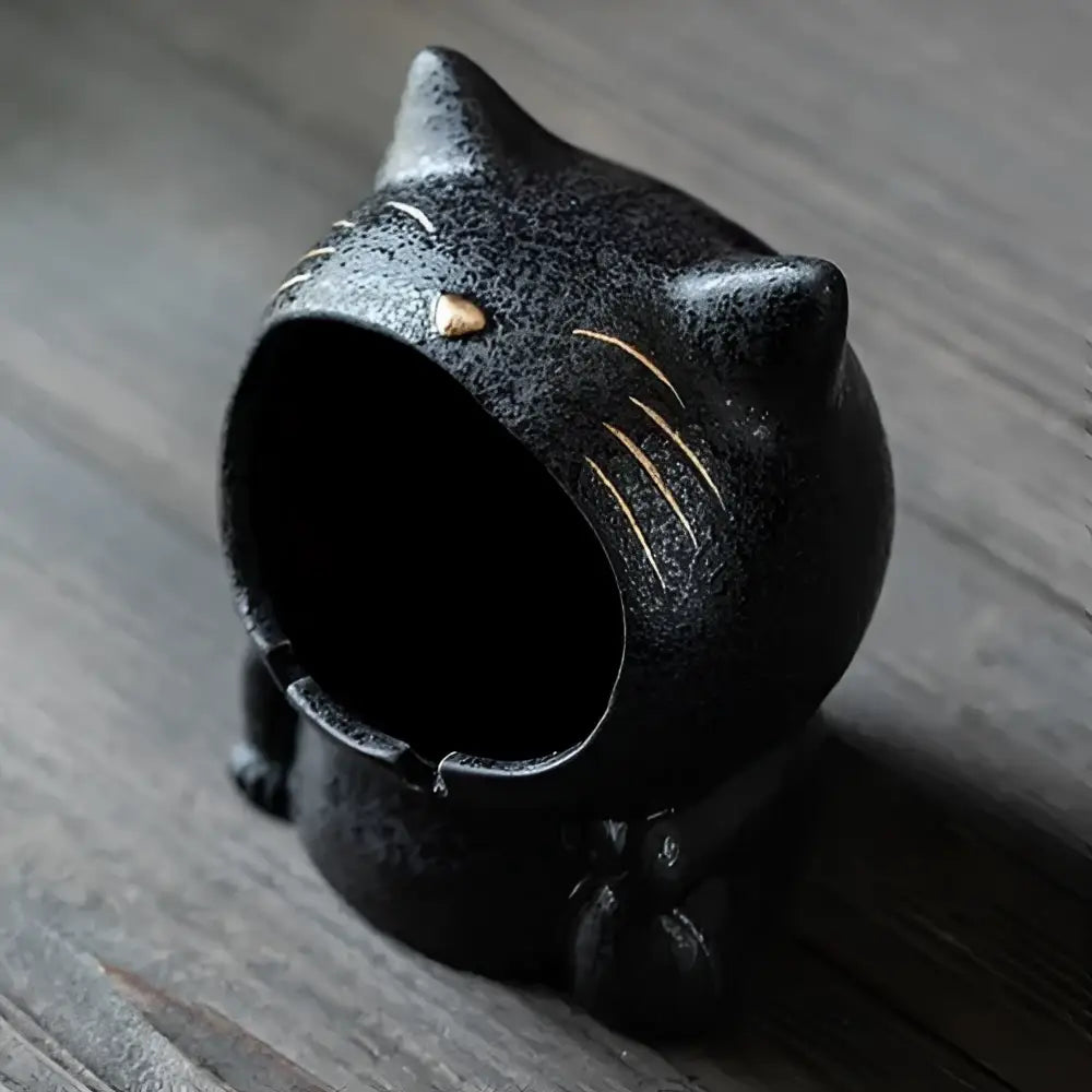 Black Ceramic Cat Ashtray