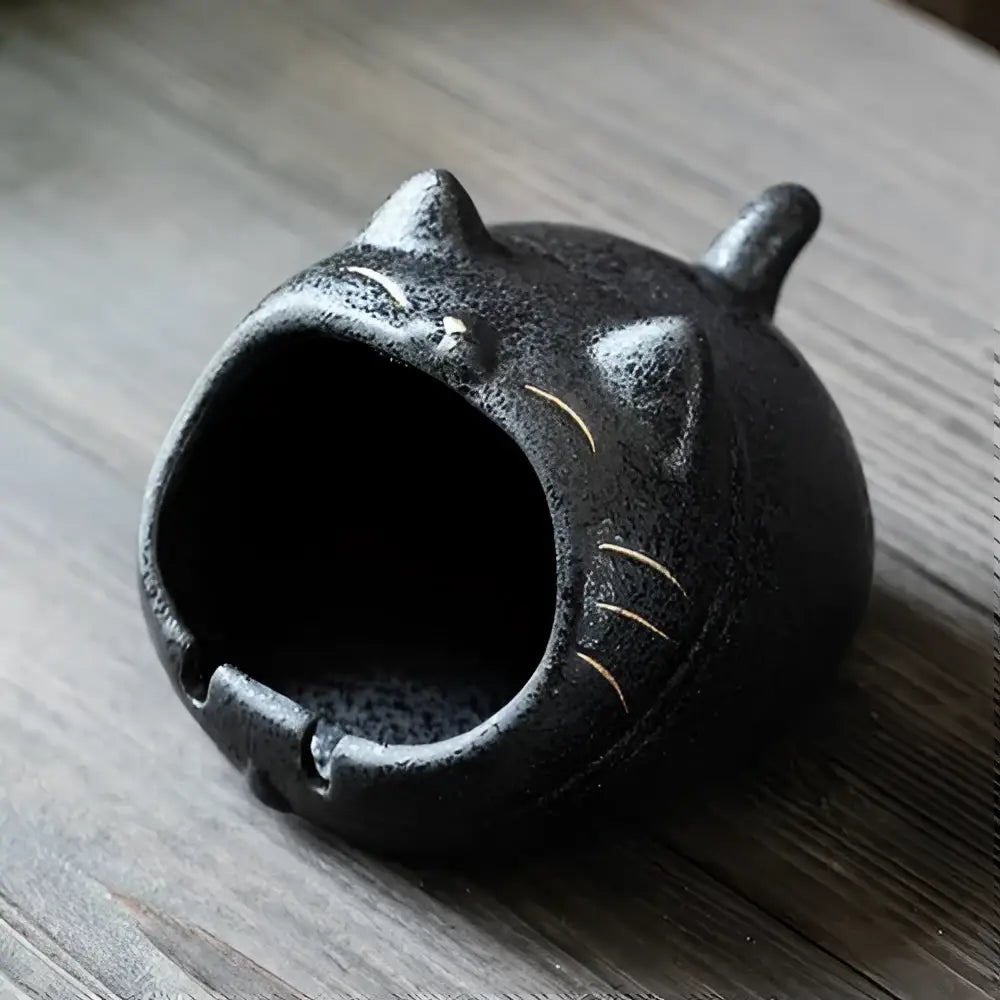 Black Ceramic Cat Ashtray