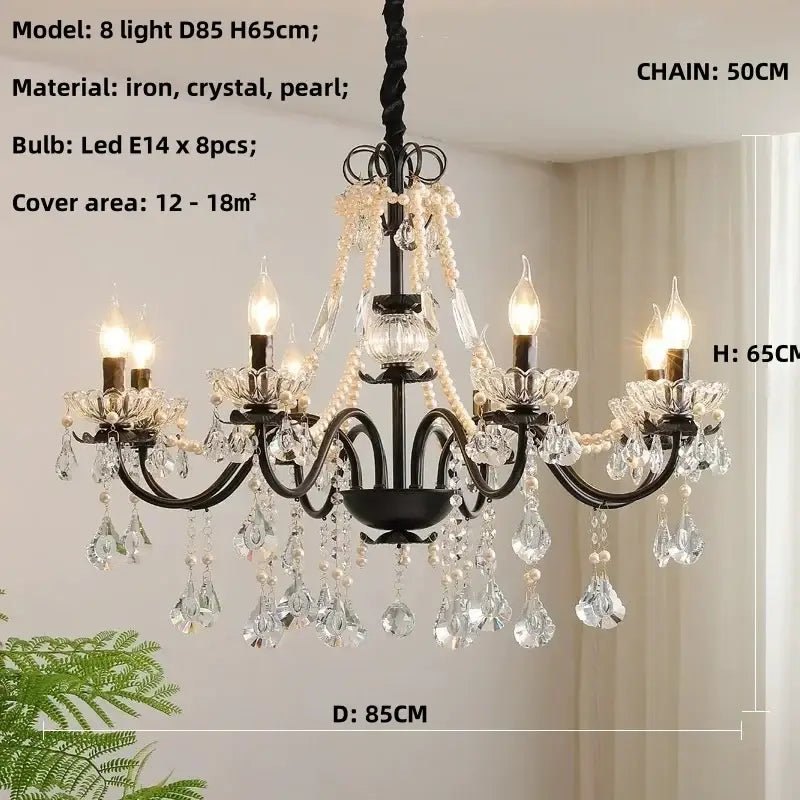 Black Crystal Pendant Light for High Ceilings
