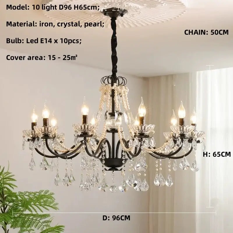 Black Crystal Pendant Light for High Ceilings