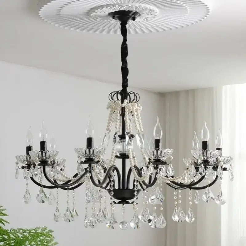 Black Crystal Pendant Light for High Ceilings