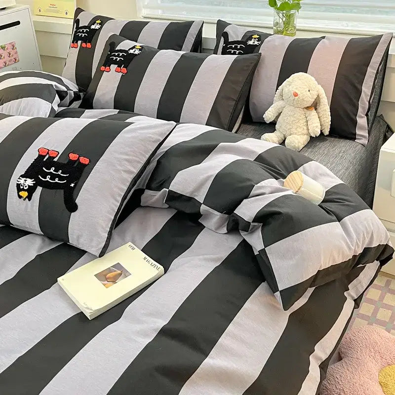 Black Gray Cat Bedding Set