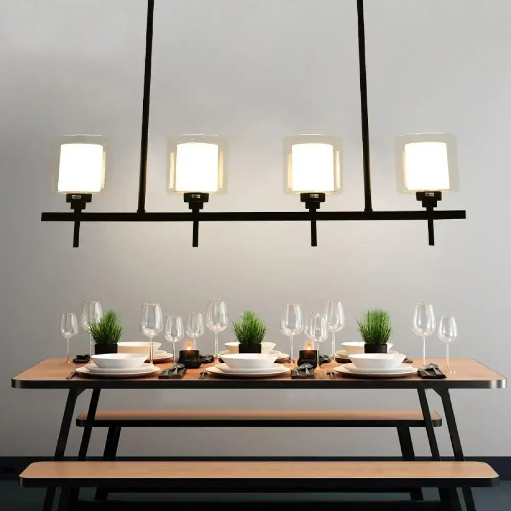 Black Metal Adjustable Glass Four-Light Dining Chandelier