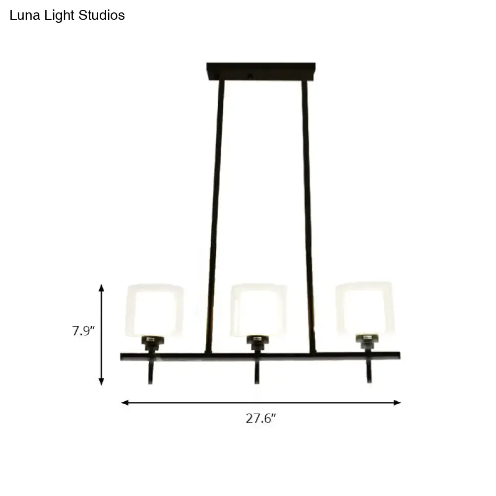Black Metal Adjustable Glass Four-Light Dining Chandelier